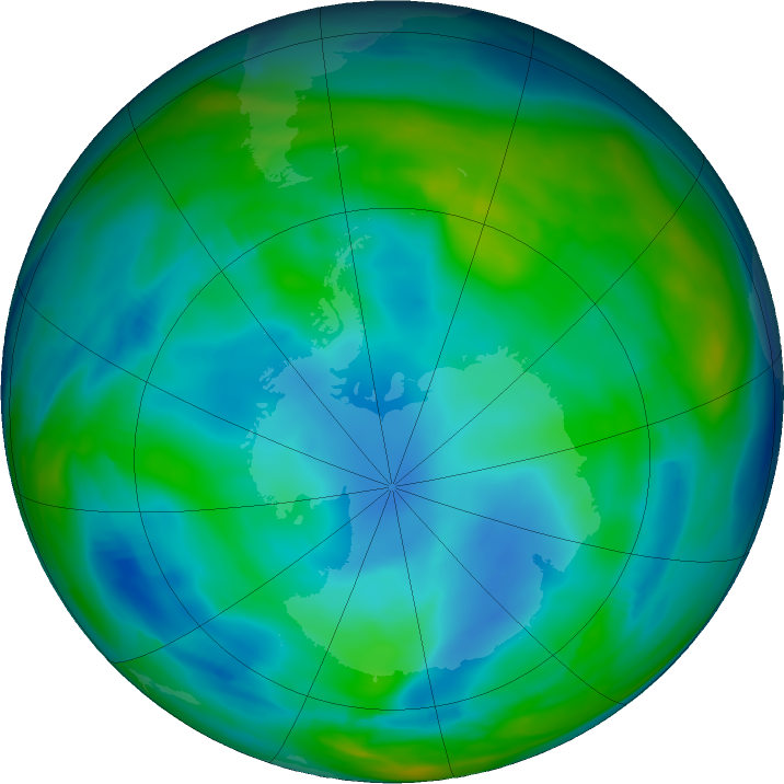 Antarctic ozone map for 28 June 2019